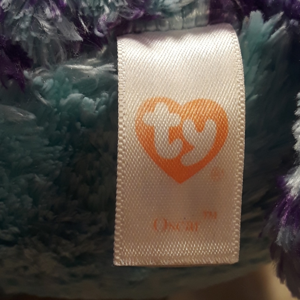 •Ty Beanie Boo Oscar the purple wise owl with shimmery Big eyes and toes 10.5in - Picture 4 of 11